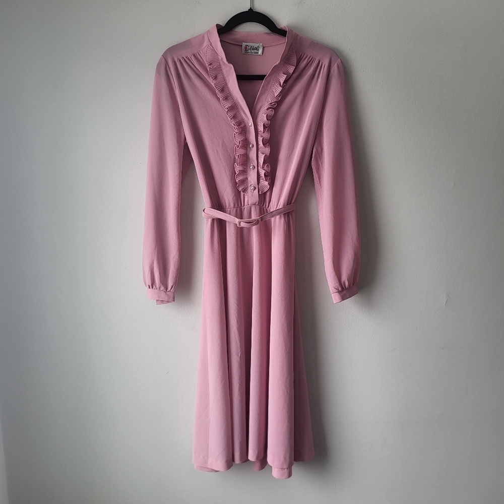 D'Allaird's Vintage-Inspired Dusty Rose Ruffle Front Midi Dress